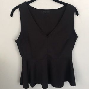Forever 21 Deep V Black Peplum Spandex Blend Top